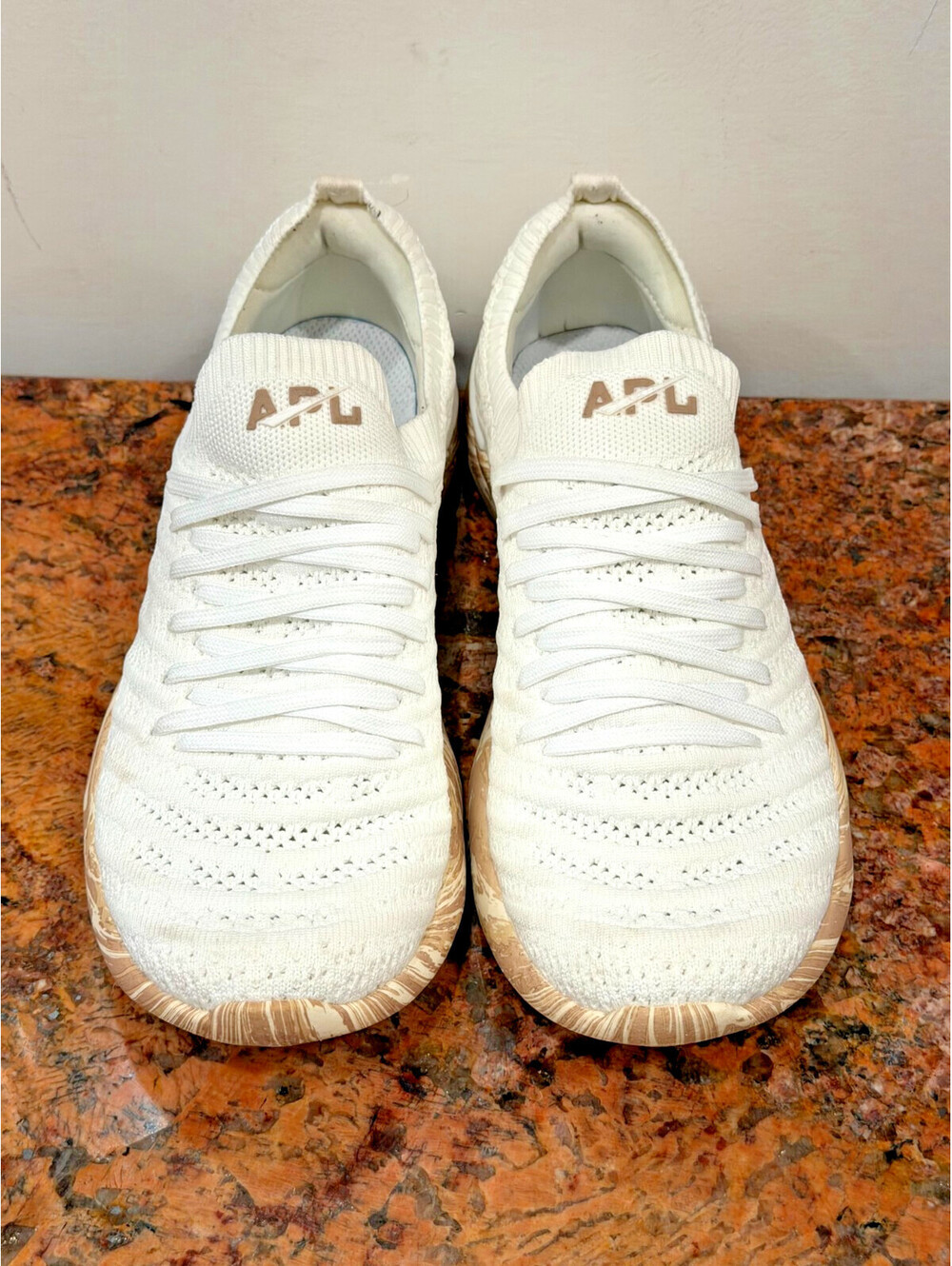 Women's APL TechLoom Wave White and Almond Marble Colorway Sneakers Size 6.5